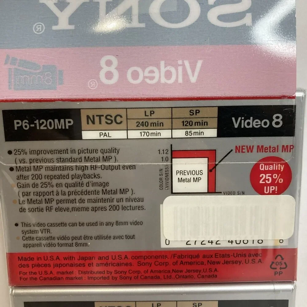 Sony P6-120MP Metal Tapes 8mm Video 8 NTSC Vintage New Sealed Set‎ Of 2 USA